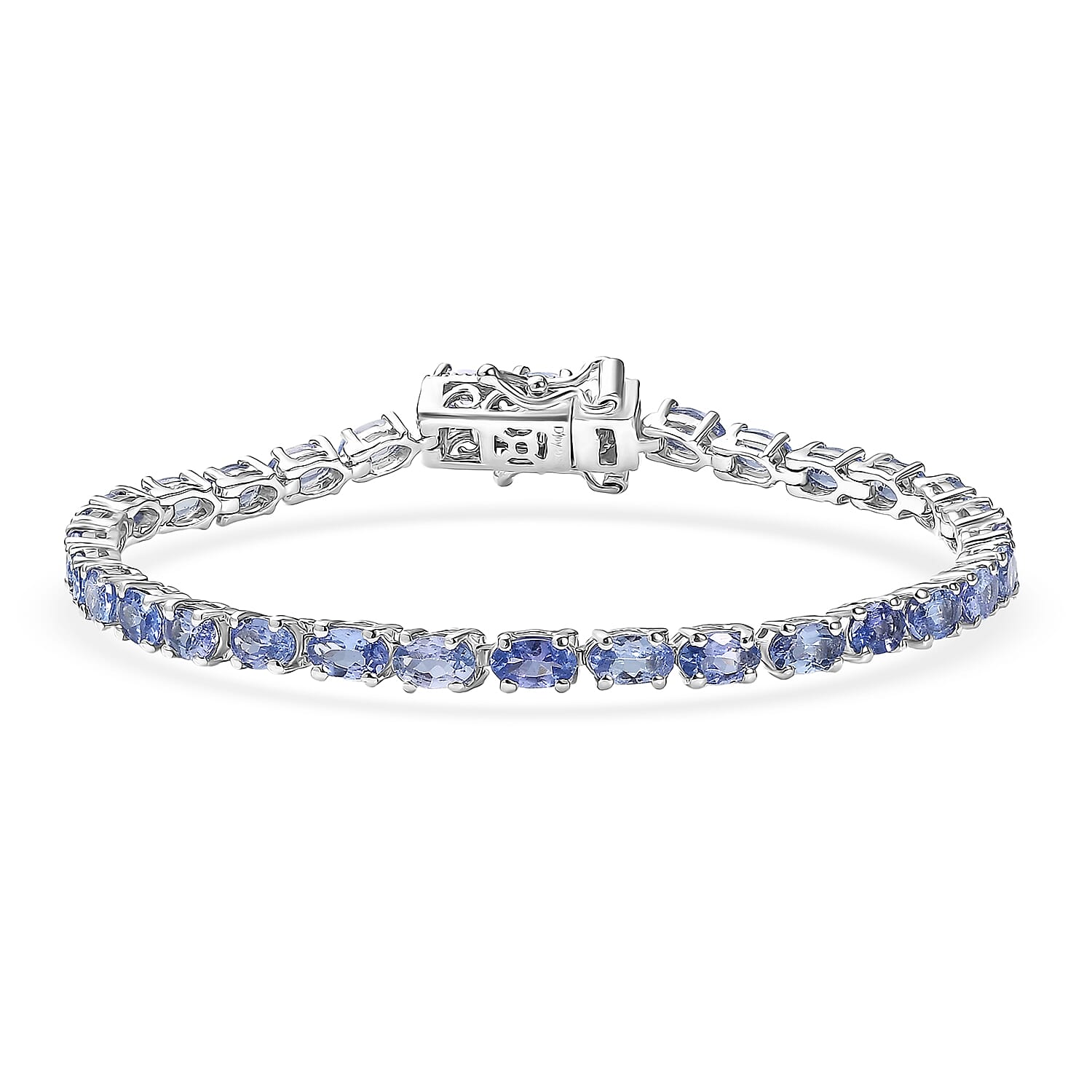 TLV Doorbuster D'Joy Tanzanite Blue Floral Vines Bracelet in Rhodium Over Sterling Silver (7.25 In) 7.50 ctw
