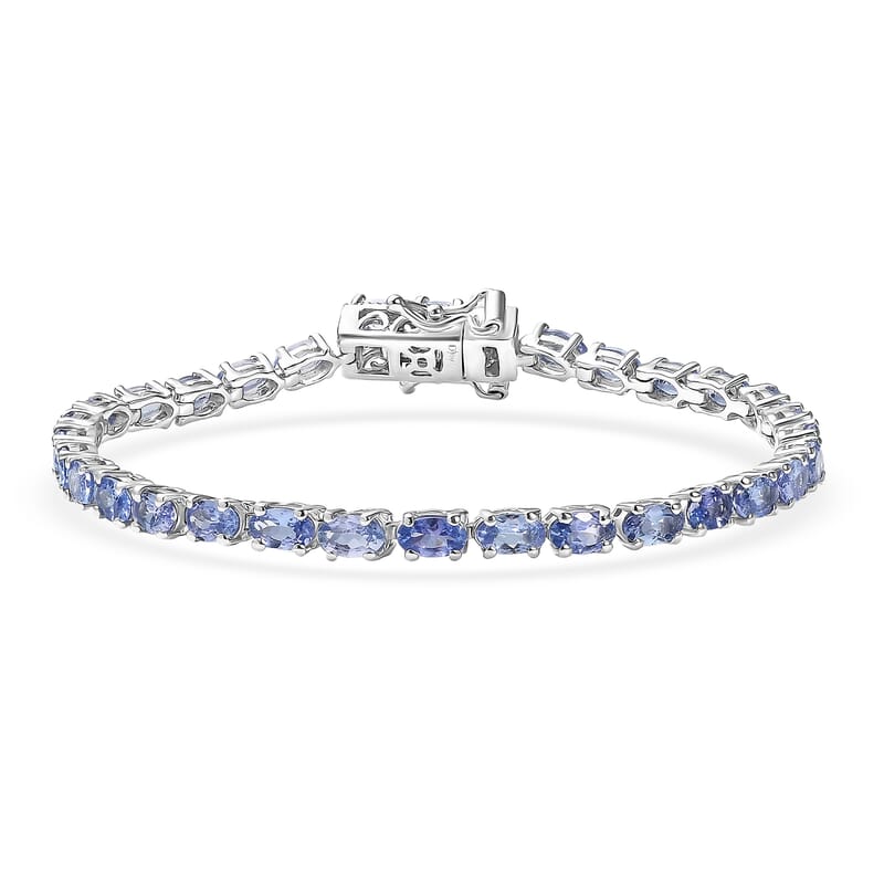 D'Joy Tanzanite 8.50 ctw Blue Floral Vines Bracelet in Rhodium Over Sterling Silver (8.00 In)