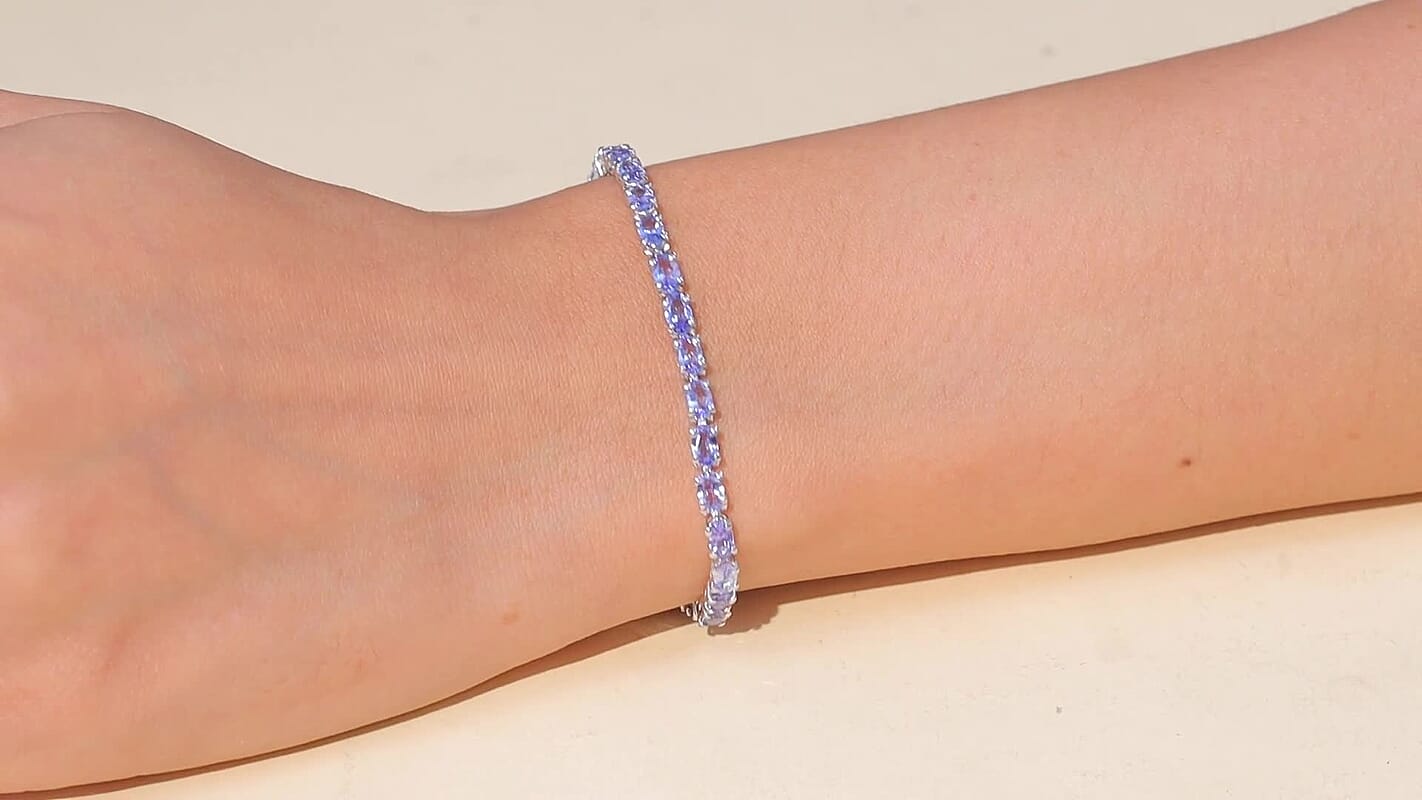 TLV Doorbuster D'Joy Tanzanite Blue Floral Vines Bracelet in Rhodium Over Sterling Silver (7.25 In) 7.50 ctw