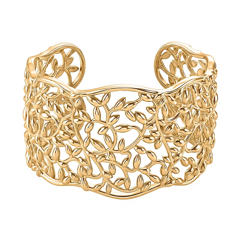 EverTrue Bronzella Collection Leaves Cuff Bracelet in 18K YG Plated Bronze (6.50 In)