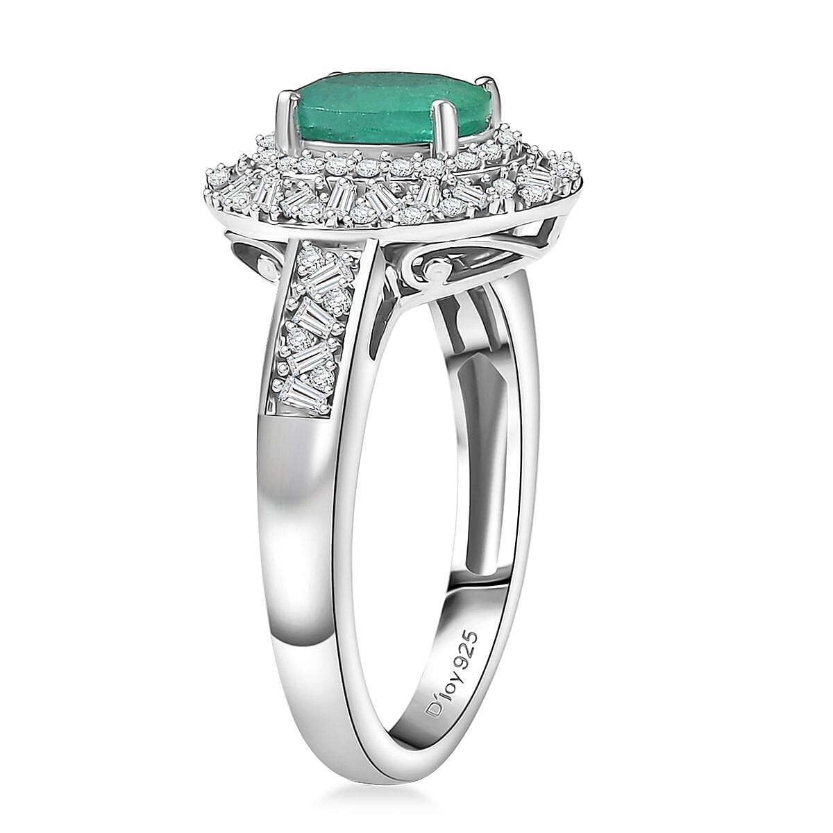 D'Joy Premium Kagem Zambian Emerald and Diamond 1.60 ctw Snowflake Ring in Rhodium Over Sterling Silver (Size 10.0) image number 3