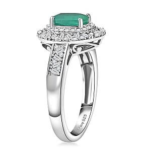D'Joy Kagem Zambian Emerald, Diamond Snowflake Ring in Rhodium Over Sterling Silver 1.60 ctw (Size 10.0)