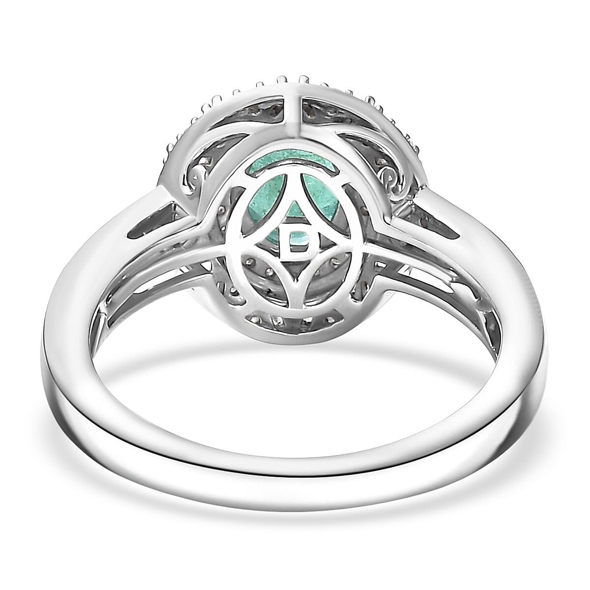 D'Joy Premium Kagem Zambian Emerald and Diamond 1.60 ctw Snowflake Ring in Rhodium Over Sterling Silver (Size 10.0) image number 4