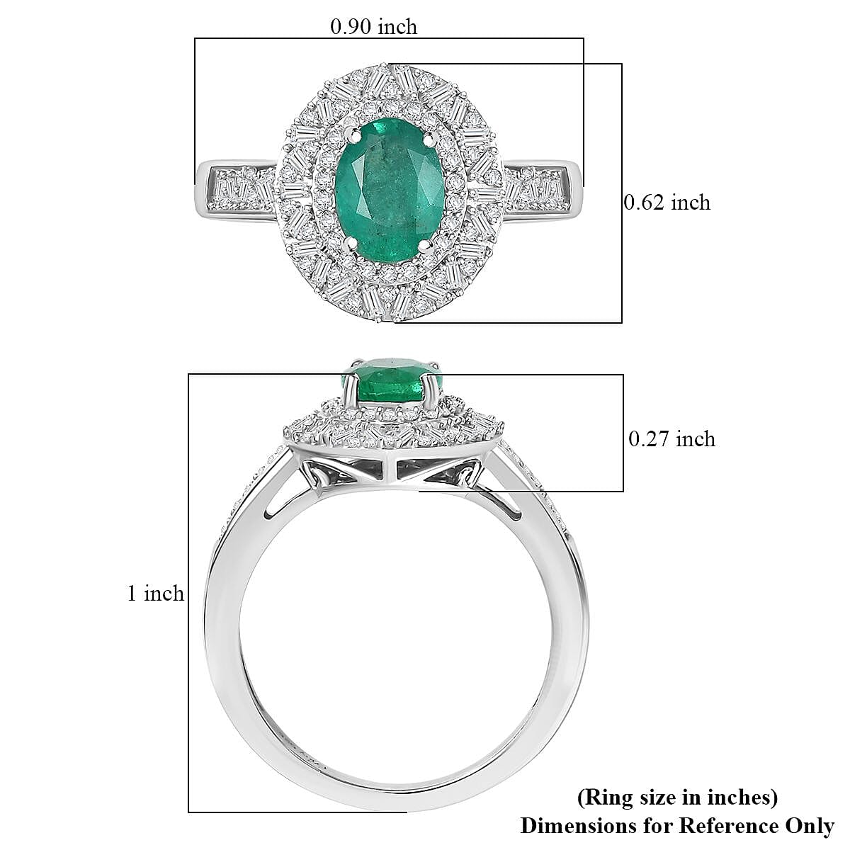 D'Joy Premium Kagem Zambian Emerald and Diamond 1.60 ctw Snowflake Ring in Rhodium Over Sterling Silver (Size 10.0) image number 5