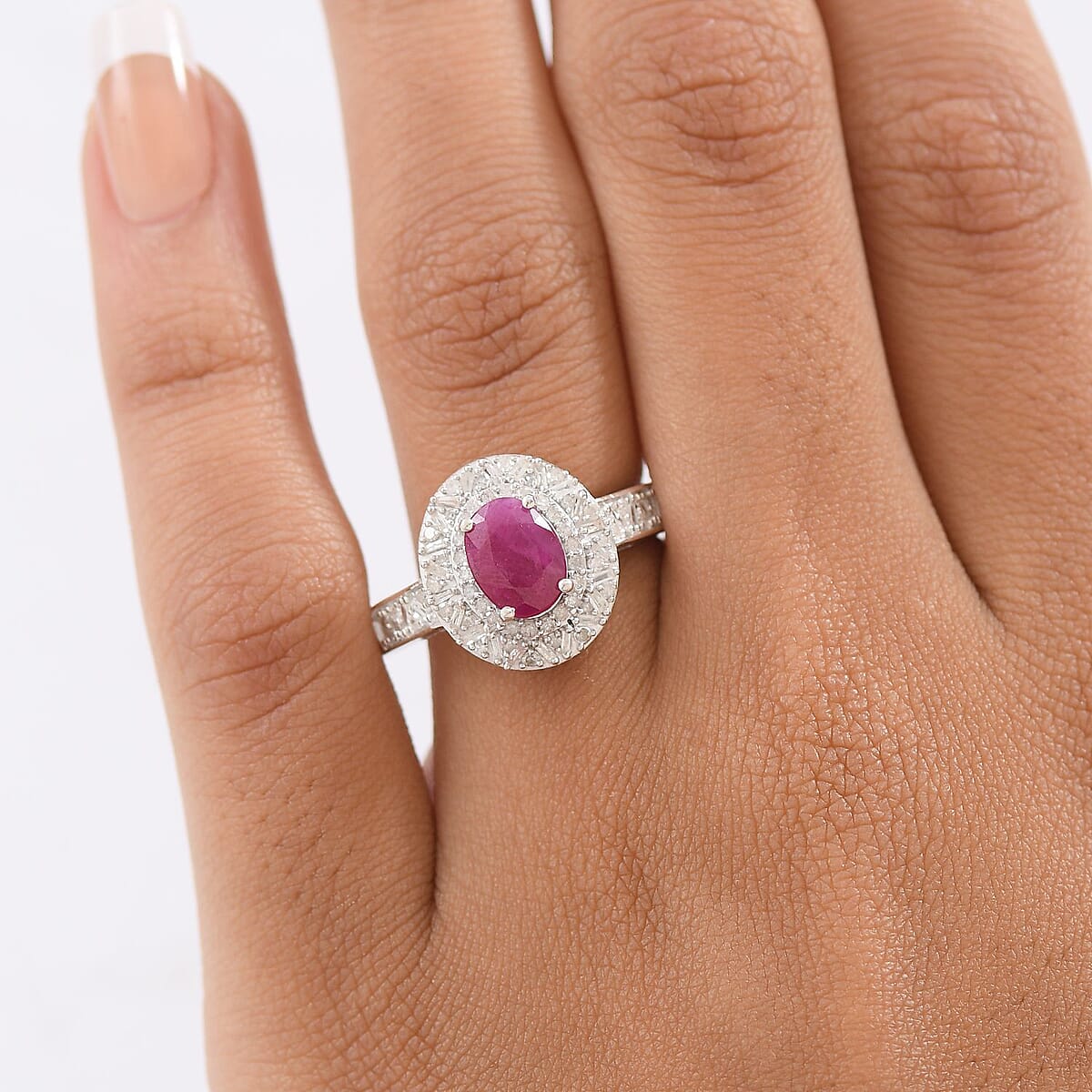 D'Joy Premium Royal Ruby and Diamond 2.40 ctw Snowflake Ring in Rhodium Over Sterling Silver (Size 6.0) image number 2