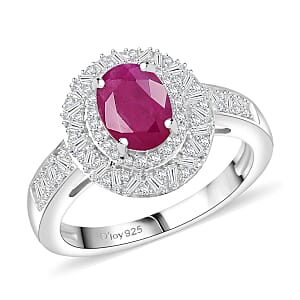 D'Joy Premium Royal Ruby and Diamond 2.40 ctw Snowflake Ring in Rhodium Over Sterling Silver (Size 8.0)