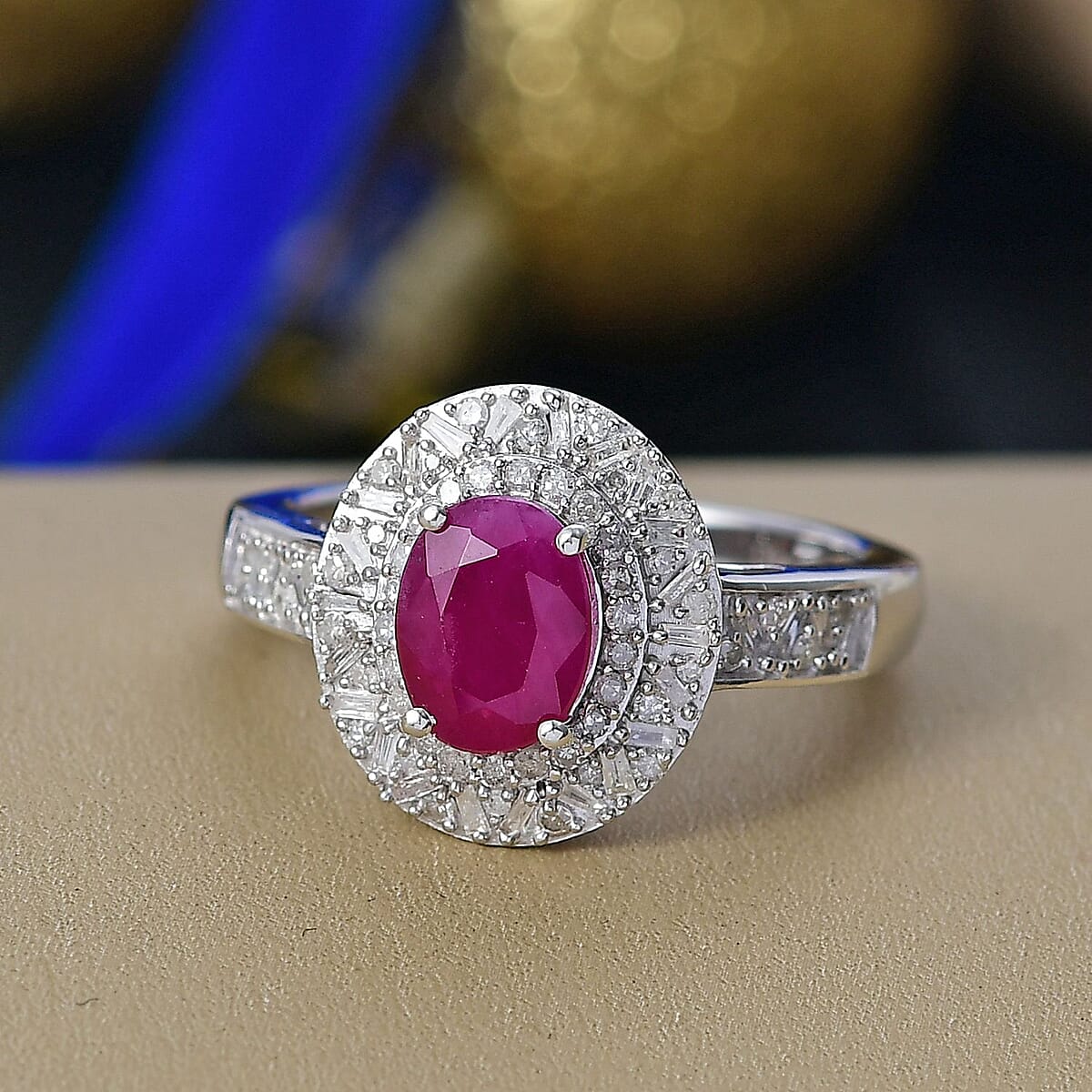 D'Joy Premium Royal Ruby and Diamond 2.40 ctw Snowflake Ring in Rhodium Over Sterling Silver (Size 8.0) image number 1