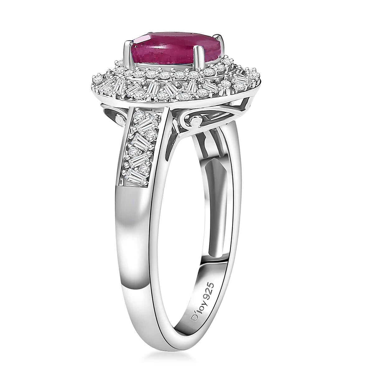 D'Joy Premium Royal Ruby and Diamond 2.40 ctw Snowflake Ring in Rhodium Over Sterling Silver (Size 9.0) image number 3