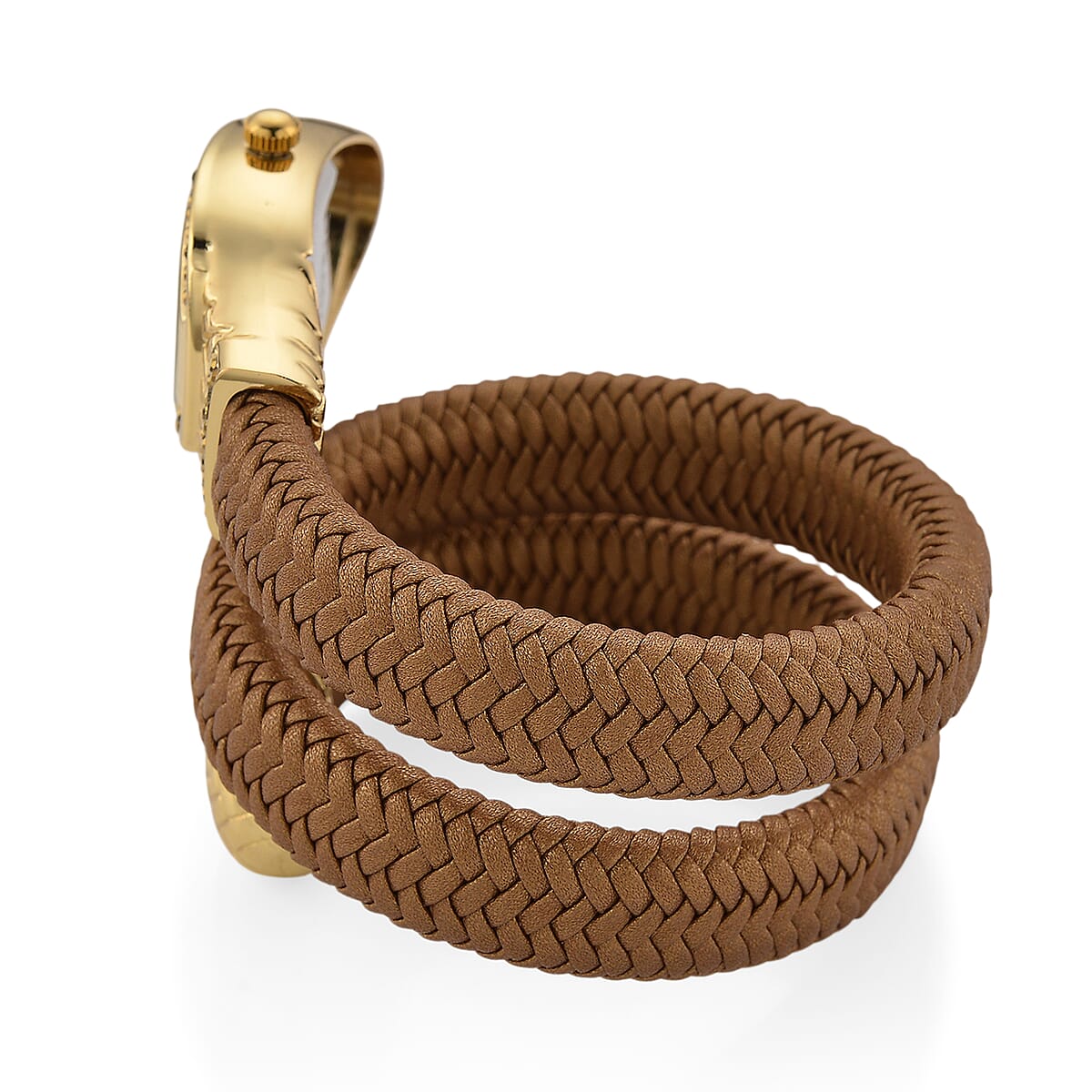 Doorbuster Strada Pink Austrian Crystal Japanese Movement Watch in Gold Faux Leather Braided Strap image number 4