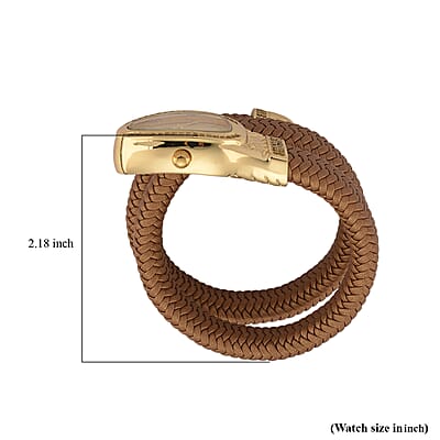  Strada Pink Austrian Crystal Japanese Movement Watch in Gold Faux Leather Braided Strap