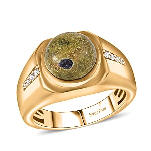 EverTrue Tasmanian Stichtite, White Zircon Men's Ring in 18K YG Plated (Size 10.0) 4.50 ctw