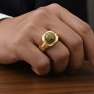 EverTrue Tasmanian Stichtite, White Zircon Men's Ring in 18K YG Plated (Size 10.0) 4.50 ctw