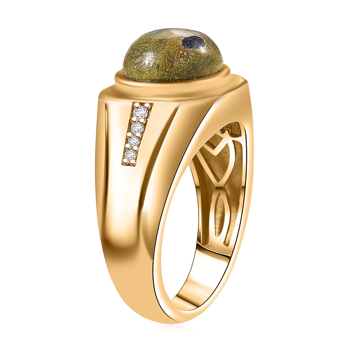 EverTrue Tasmanian Stichtite, White Zircon Men's Ring in 18K YG Plated (Size 10.0) 4.50 ctw image number 3