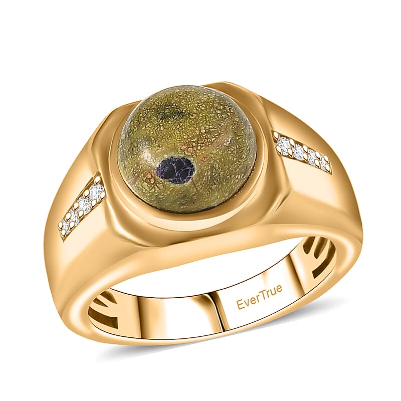 EverTrue Tasmanian Stichtite and White Zircon 4.50 ctw Men's Ring in 18K YG Plated (Size 14.0)