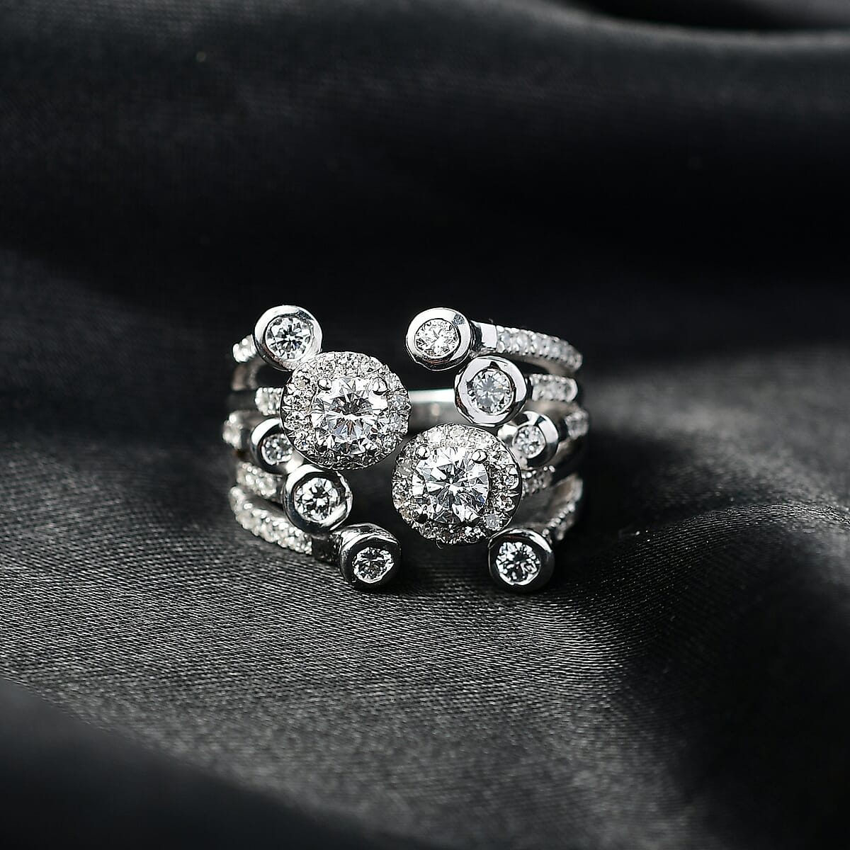 Luxuriant Lab Grown Diamond (G-H, SI) Bubbles Ring in Rhodium Over Sterling Silver (Size 10.0) 1.50 ctw image number 1