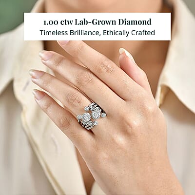 Luxuriant Lab Grown Diamond (G-H, SI) Bubbles Ring in Rhodium Over Sterling Silver 1.50 ctw (Size 10.0)