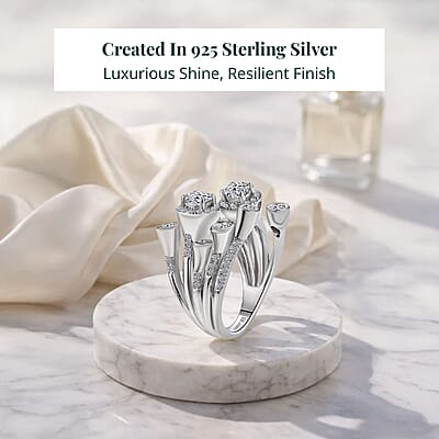Luxuriant Lab Grown Diamond (G-H, SI) Bubbles Ring in Rhodium Over Sterling Silver 1.50 ctw (Size 10.0)