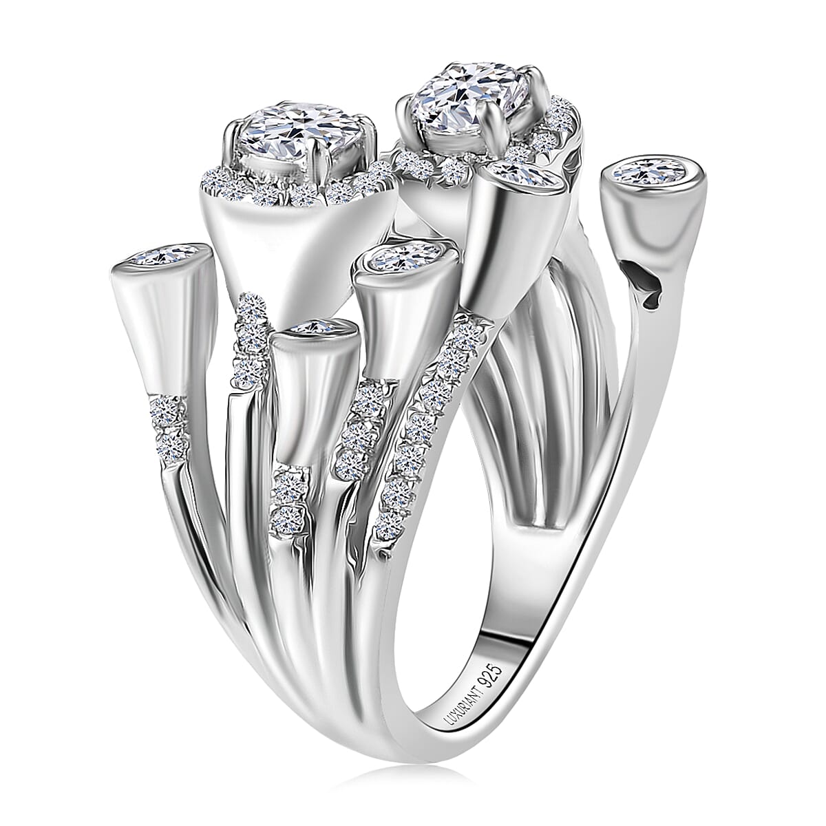 Luxuriant Lab Grown Diamond (G-H, SI) Bubbles Ring in Rhodium Over Sterling Silver (Size 10.0) 1.50 ctw image number 3