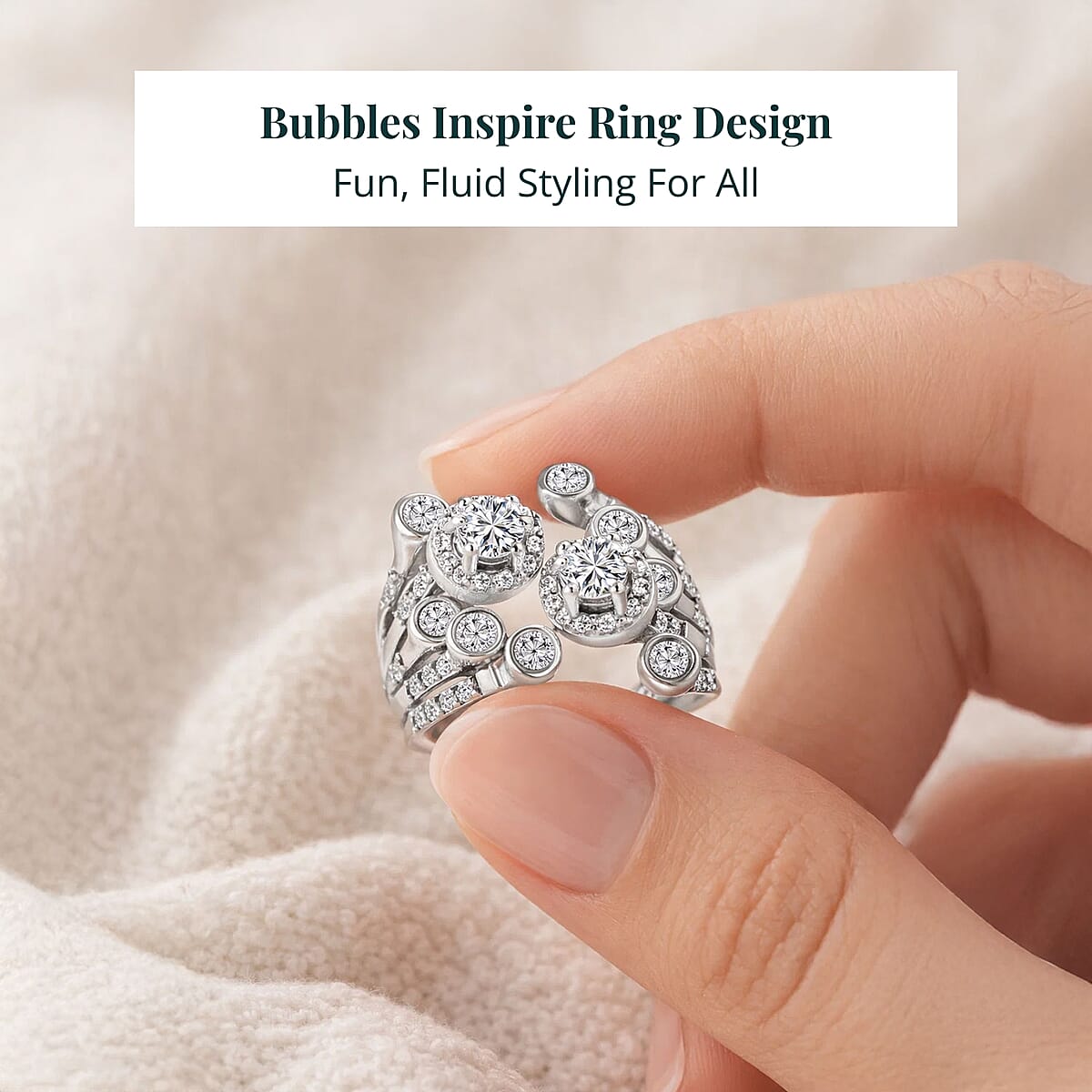 Luxuriant Lab Grown Diamond (G-H, SI) Bubbles Ring in Rhodium Over Sterling Silver 1.50 ctw (Size 8.0) image number 5