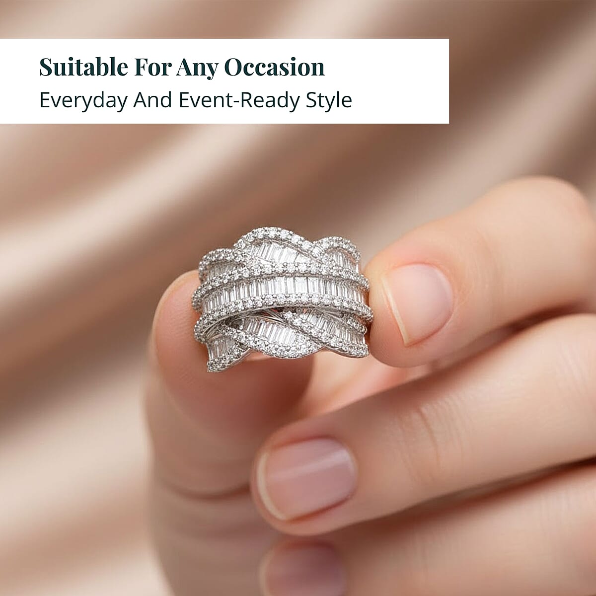 07th Dec TLV Luxuriant Lab Grown Diamond (G-H, SI) Ring in Rhodium Over Sterling Silver (Size 7.0) 3.00 ctw image number 5