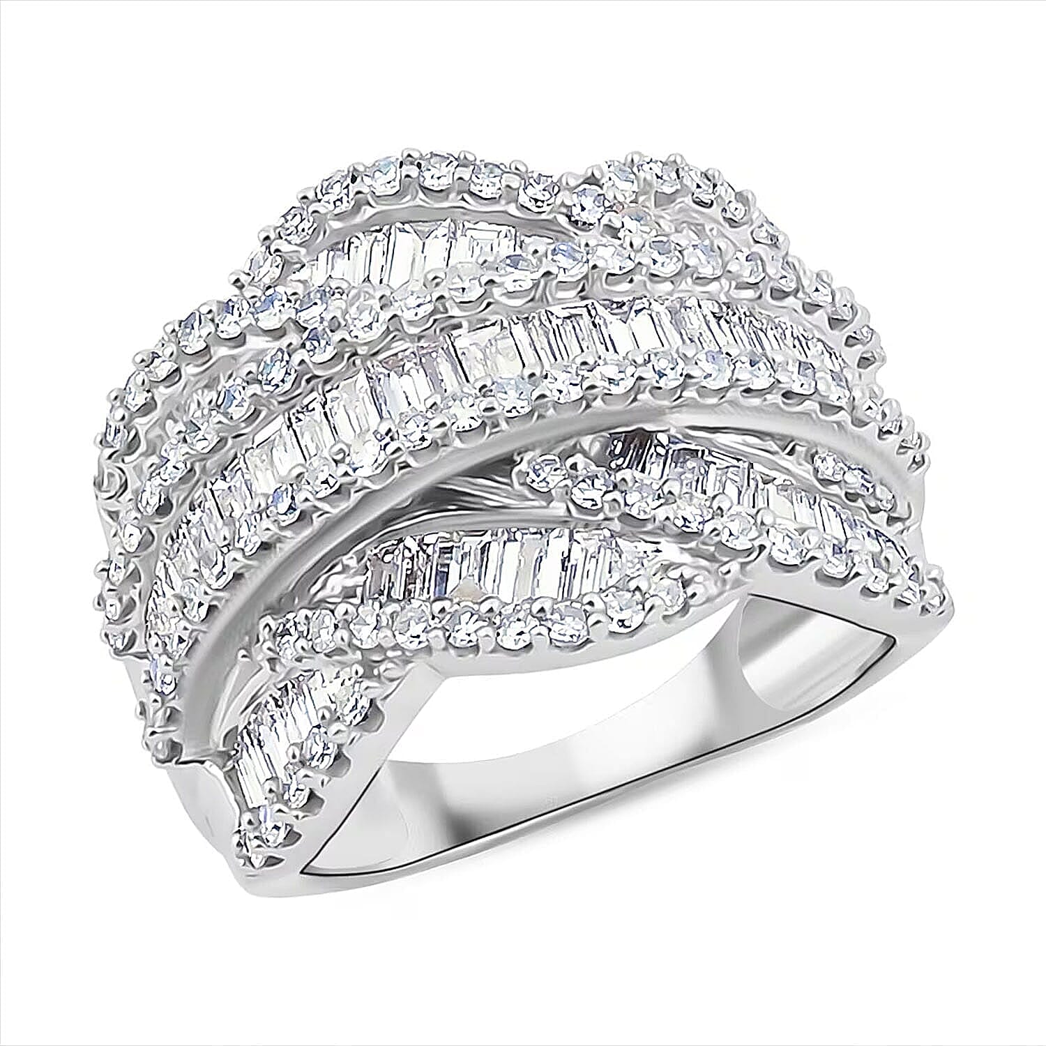 Luxuriant Lab Grown Diamond Ring in Rhodium Over Sterling Silver 3.00 ctw (Size 8.0)