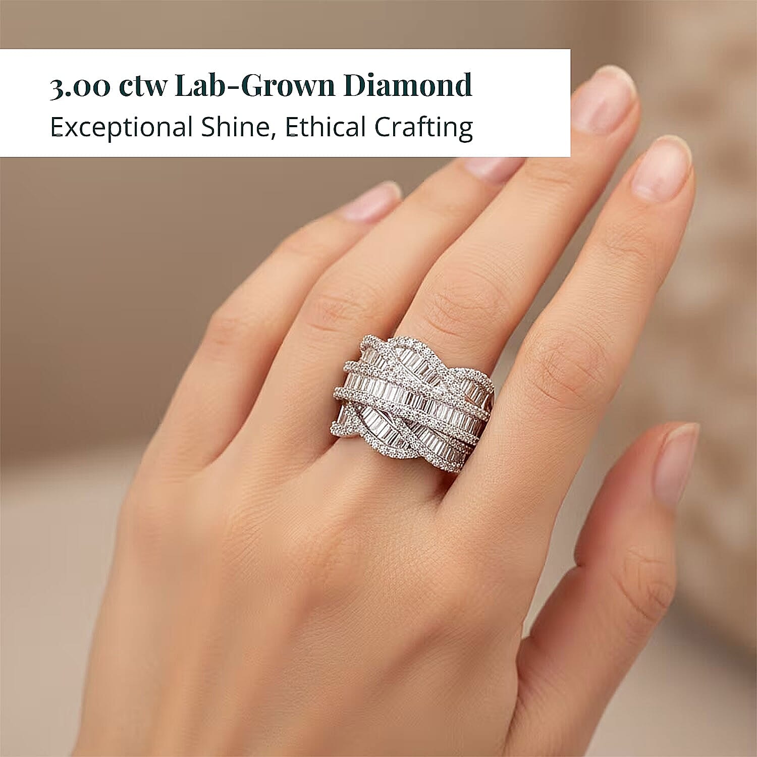 Luxuriant Lab Grown Diamond Ring in Rhodium Over Sterling Silver 3.00 ctw (Size 8.0)