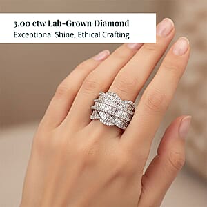 Luxuriant Lab Grown Diamond Ring in Rhodium Over Sterling Silver 3.00 ctw (Size 8.0)