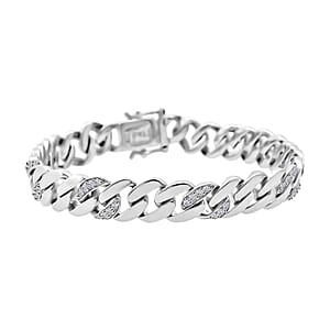 Luxuriant Lab Grown Diamond G-H SI 1.00 ctw Cuban Link Chain Bracelet in Rhodium Over Sterling Silver (7.25 In)