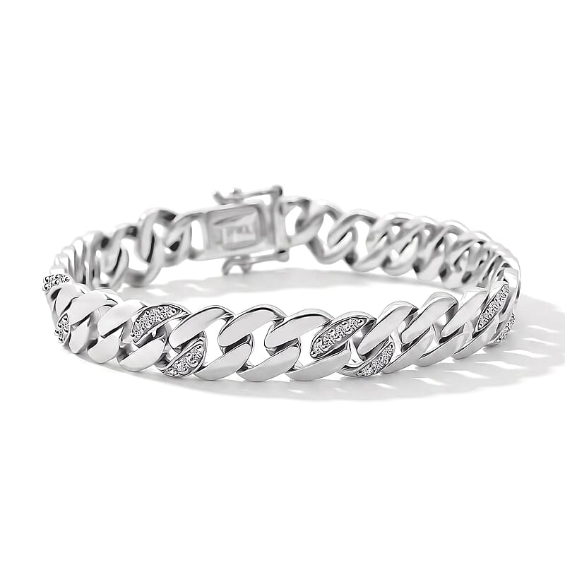 Luxuriant Lab Grown Diamond G-H SI 1.00 ctw Cuban Link Chain Bracelet in Rhodium Over Sterling Silver (7.25 In)