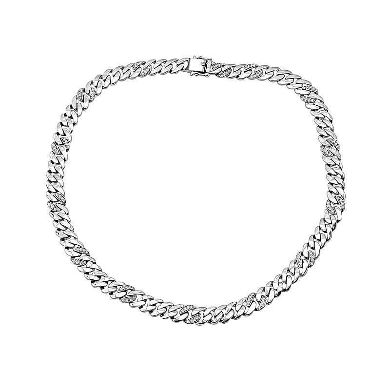 Luxuriant Lab Grown Diamond G-H SI 2.00 ctw Cuban Link Chain Necklace in Rhodium Over Sterling Silver 18 Inches