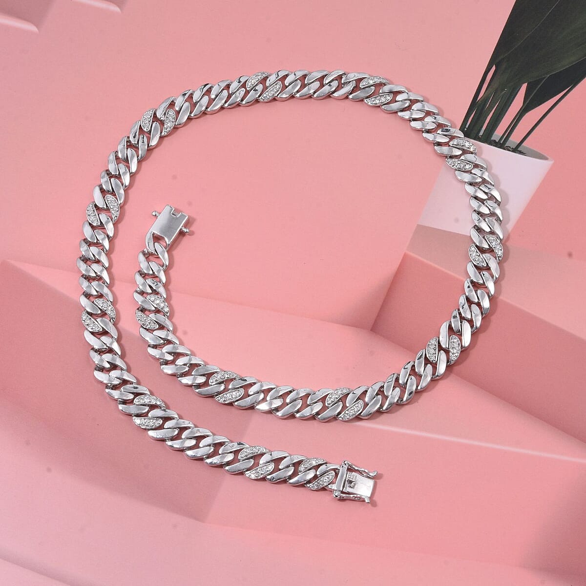 Luxuriant Lab Grown Diamond G-H SI 2.00 ctw Cuban Link Chain Necklace in Rhodium Over Sterling Silver 18 Inches image number 1