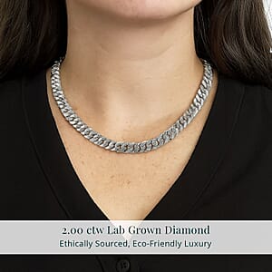Luxuriant Lab Grown Diamond G-H SI 2.00 ctw Cuban Link Chain Necklace in Rhodium Over Sterling Silver 18 Inches