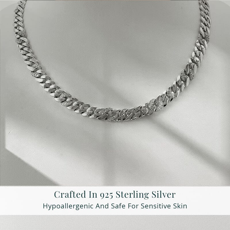 Luxuriant Lab Grown Diamond G-H SI 2.00 ctw Cuban Link Chain Necklace in Rhodium Over Sterling Silver 18 Inches