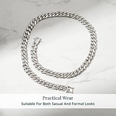 Luxuriant Lab Grown Diamond G-H SI 2.00 ctw Cuban Link Chain Necklace in Rhodium Over Sterling Silver 18 Inches