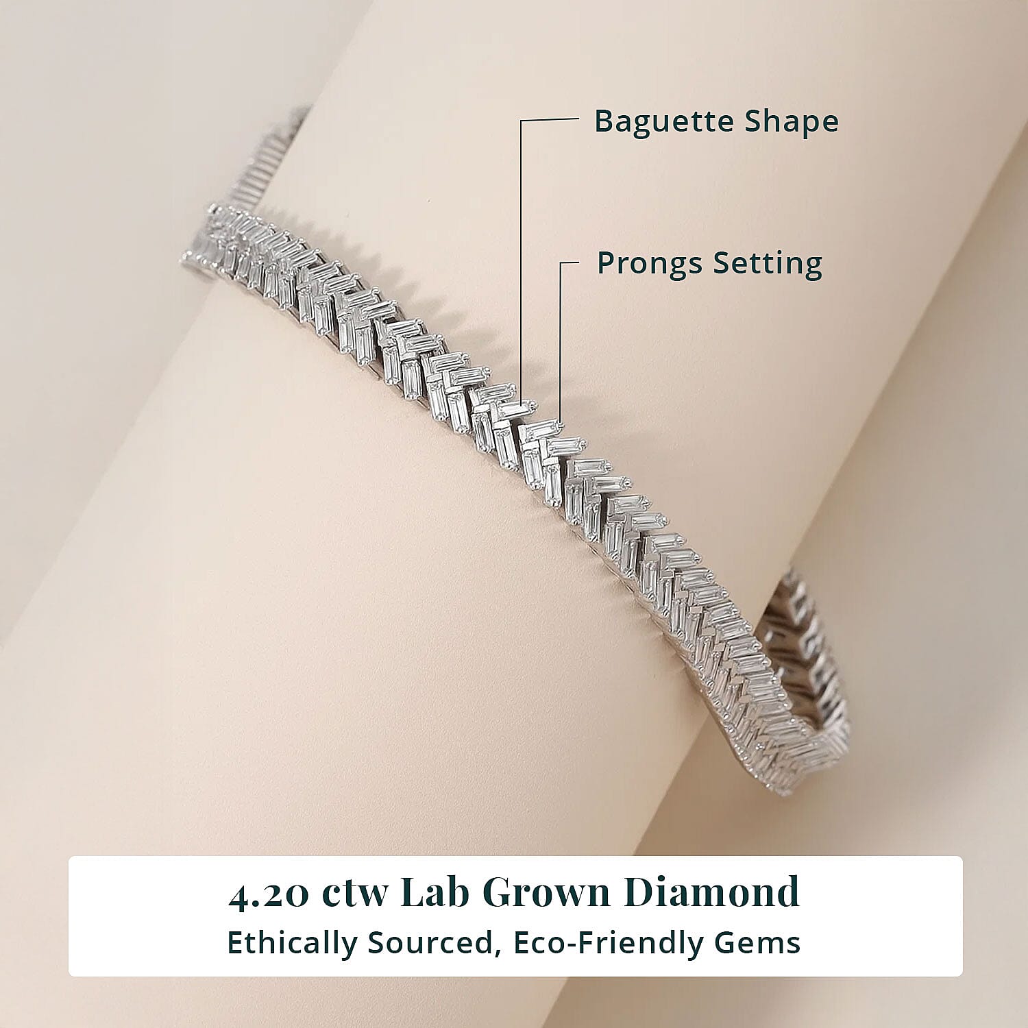 Luxuriant Lab Grown Diamond G-H SI 4.25 ctw Chevron Bracelet in Rhodium Over Sterling Silver (7.25 In)
