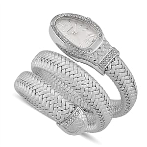  Strada Austrian Crystal Japanese Movement Watch in Silver Faux Leather Braided Strap