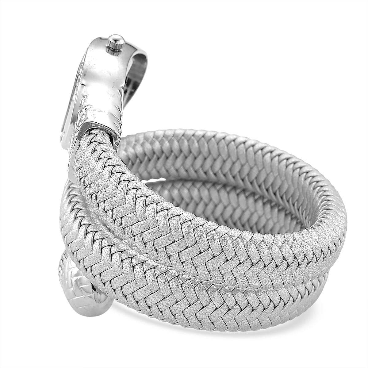  Strada Austrian Crystal Japanese Movement Watch in Silver Faux Leather Braided Strap image number 4