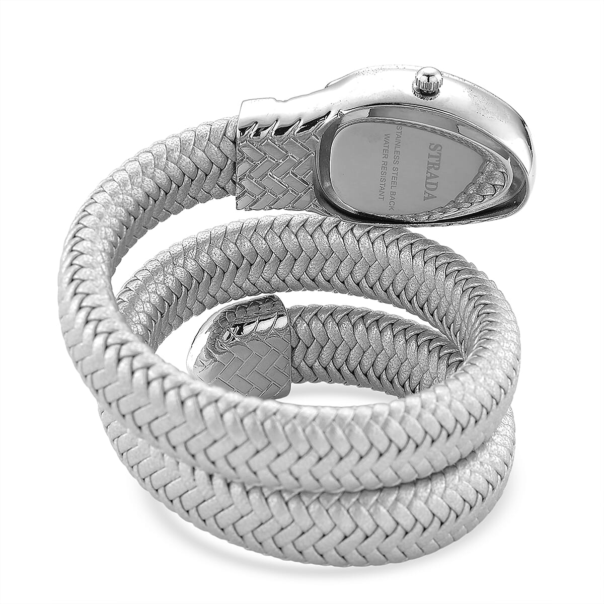  Strada Austrian Crystal Japanese Movement Watch in Silver Faux Leather Braided Strap image number 5