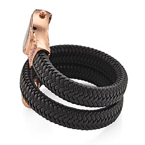  Strada Pink Austrian Crystal Japanese Movement Watch in Black Faux Leather Braided Strap