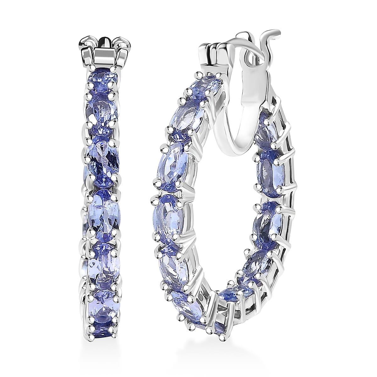 Doorbuster D'Joy Tanzanite 5.70 ctw Blue Floral Vine Hoop Earrings in Rhodium Over Sterling Silver image number 0