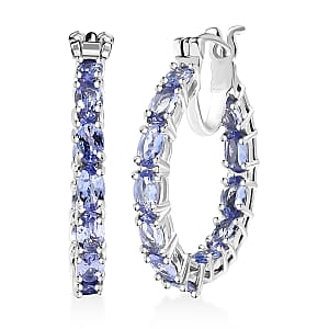 Doorbuster D'Joy Tanzanite 5.70 ctw Blue Floral Vine Hoop Earrings in Rhodium Over Sterling Silver