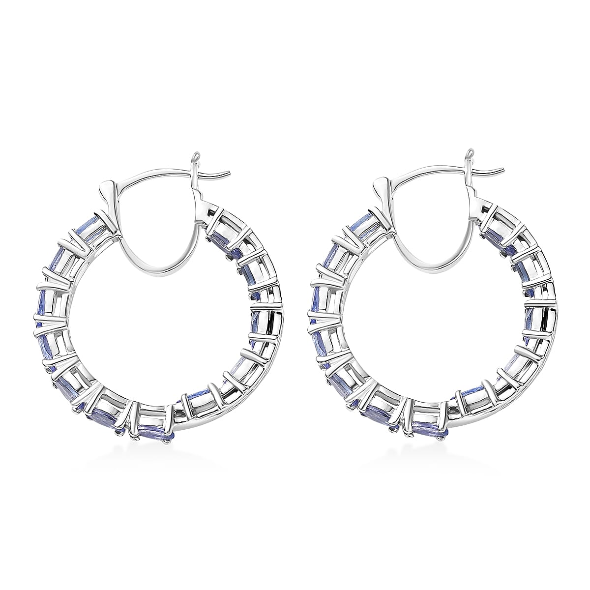 Doorbuster D'Joy Tanzanite 5.70 ctw Blue Floral Vine Hoop Earrings in Rhodium Over Sterling Silver image number 3
