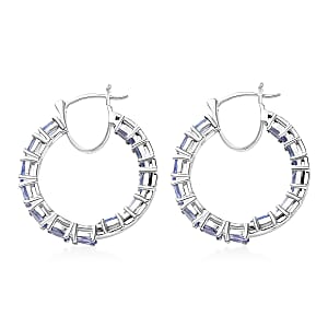 D'Joy Tanzanite Hoop Earrings in Rhodium Over Sterling Silver 5.70 ctw