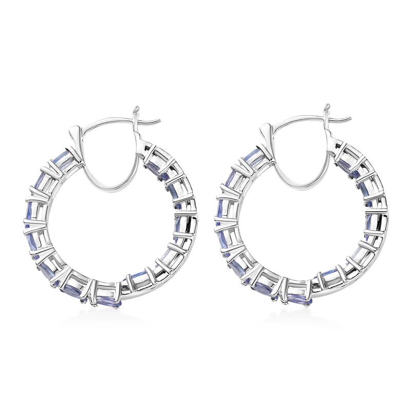 Doorbuster D'Joy Tanzanite Hoop Earrings in Rhodium Over Sterling Silver 5.70 ctw