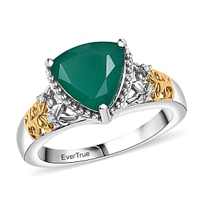 EverTrue Verde Onyx and White Zircon 2.25 ctw Ring in 18K YG Plated and Platinum Bond (Size 10.0)