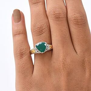 EverTrue Verde Onyx, White Zircon Ring in 18K YG Plated and Platinum Bond 2.25 ctw (Size 10.0)