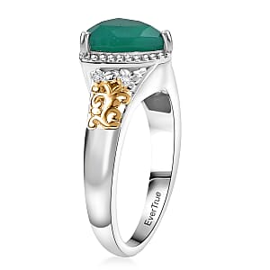 EverTrue Verde Onyx, White Zircon Ring in 18K YG Plated and Platinum Bond 2.25 ctw (Size 10.0)