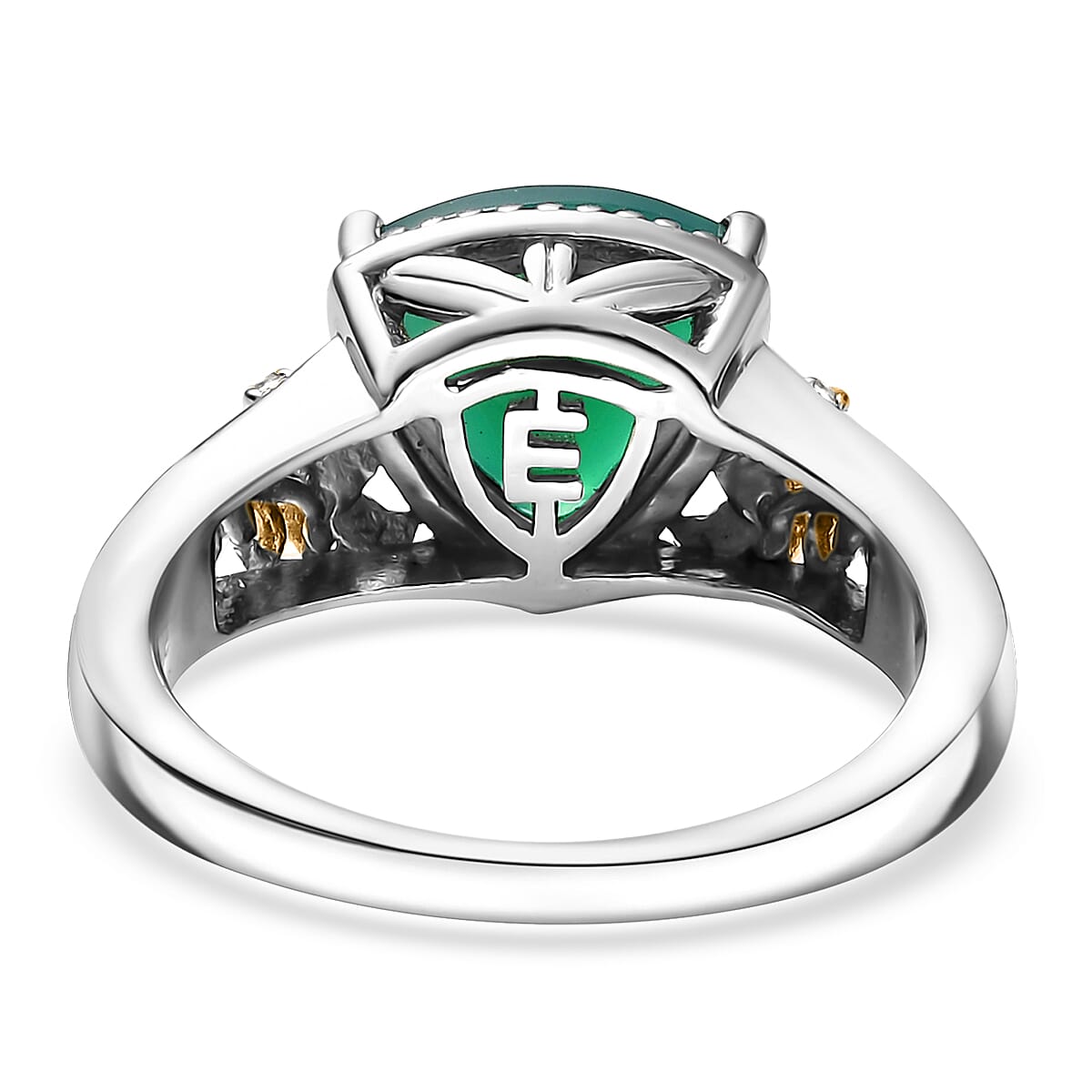 EverTrue Verde Onyx, White Zircon Ring in 18K YG Plated and Platinum Bond 2.25 ctw (Size 10.0)