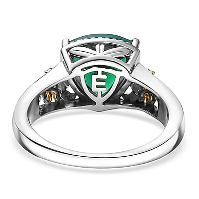 EverTrue Verde Onyx, White Zircon Ring in 18K YG Plated and Platinum Bond 2.25 ctw (Size 10.0)