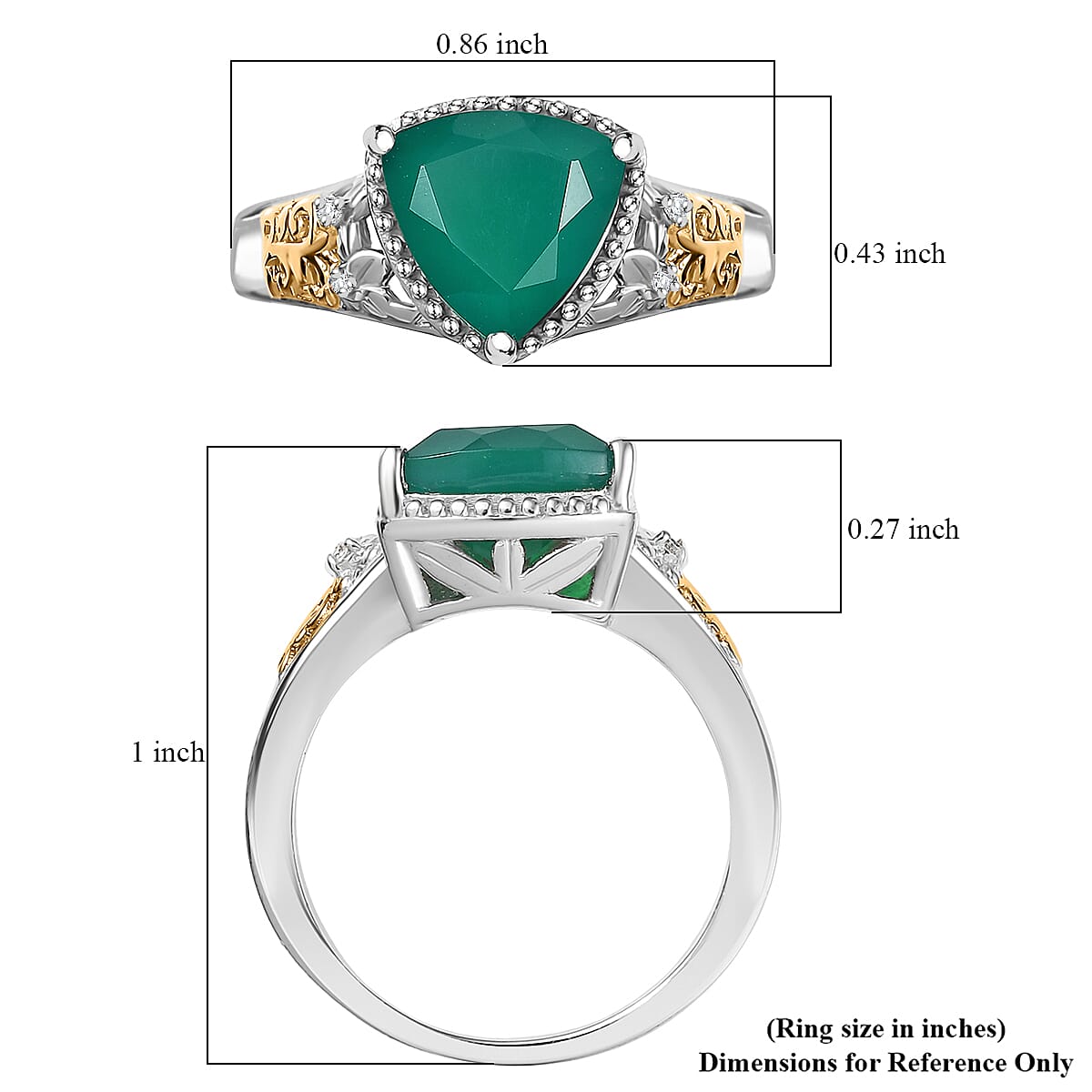 EverTrue Verde Onyx and White Zircon 2.25 ctw Ring in 18K YG Plated and Platinum Bond (Size 10.0) image number 5